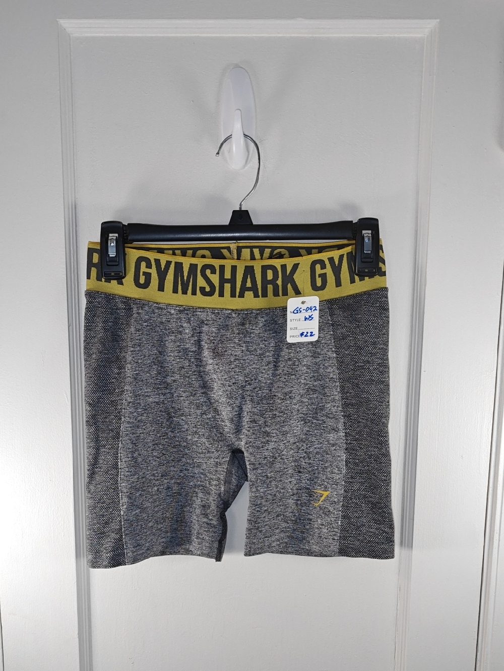 Gymshark "FLEX" Gray Athletic Shorts with Yellow Branded Waistband